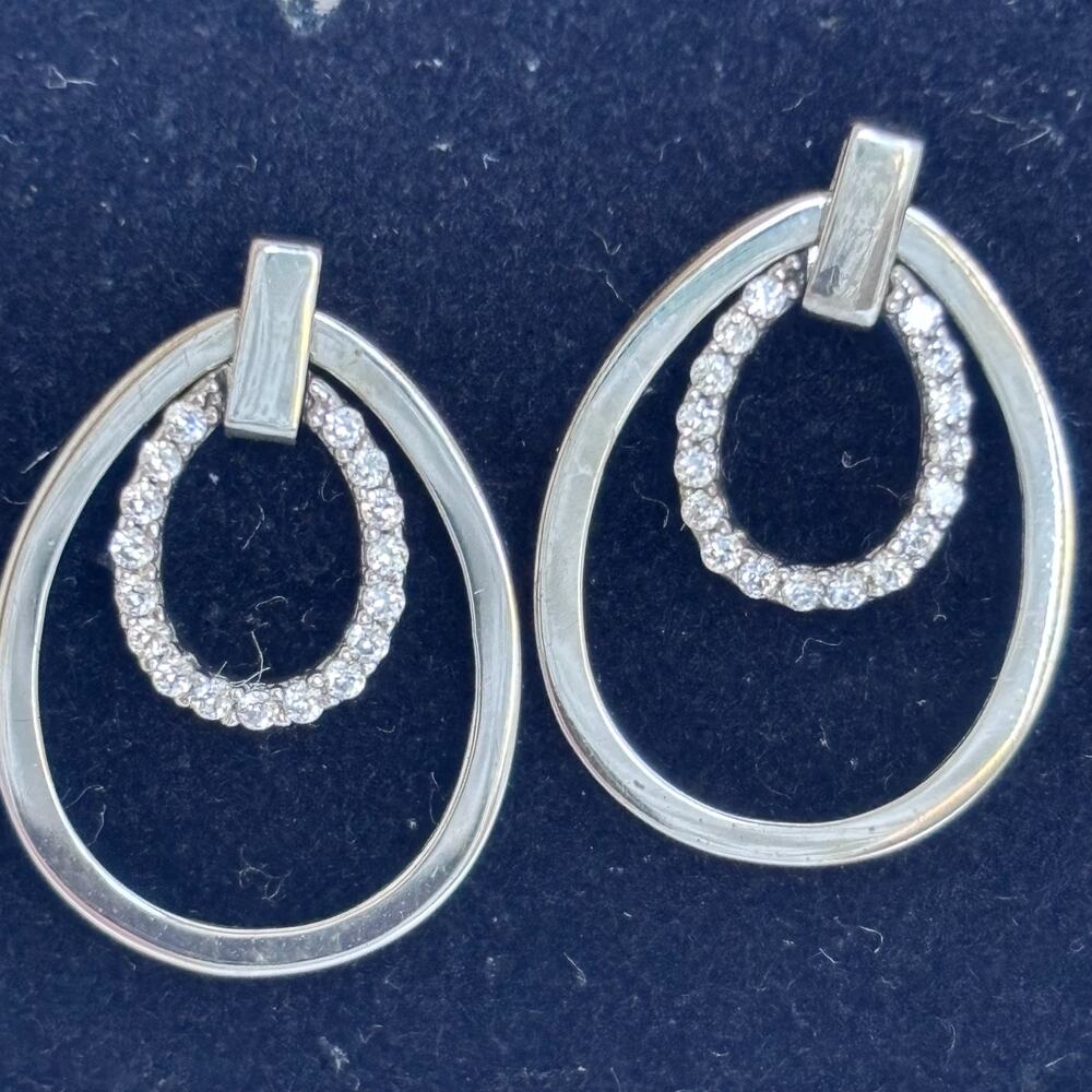 Absolute Cubic Zirconia Double Oval Drop Earrings Silver Tone NIB